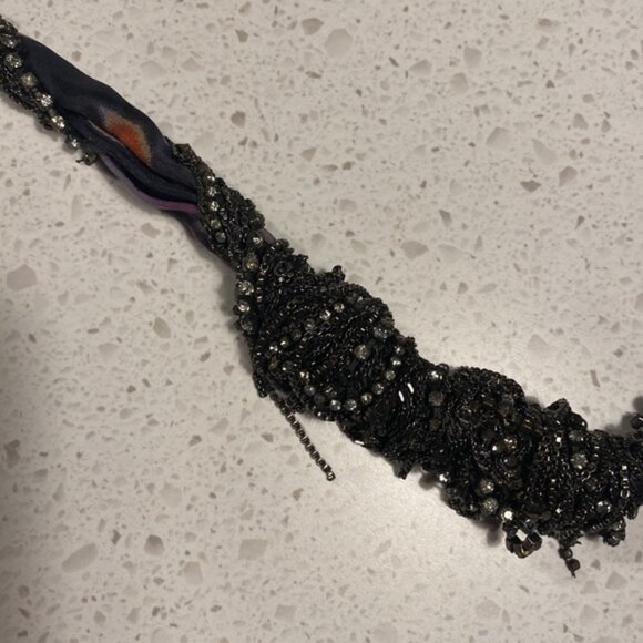 ELIE TAHARI FRANCA necklace silk black print pewter tie - Picture 3 of 5